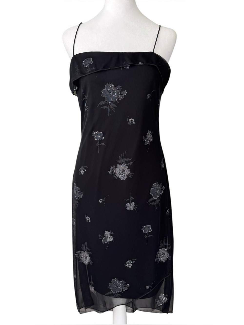 Byer Too Black Silver Shimmer Floral High Low Dress L Whimsigoth Fairy Grunge